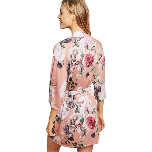 Flora Nikrooz Floral Knit Robe In Dusty Pink Size M - Picture 2 of 9